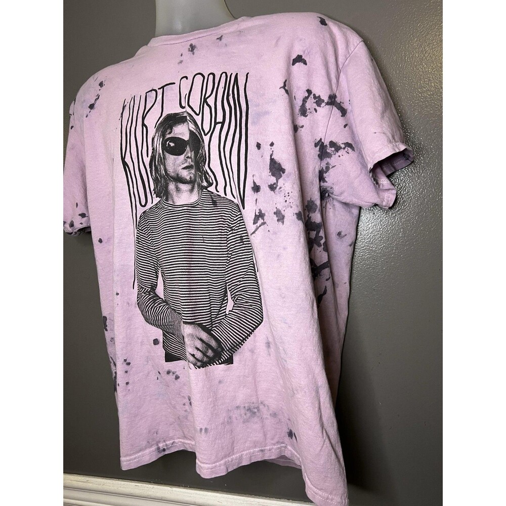 Kurt Cobain Shirt Mens Medium Pink Bleach Tie Dye Graphic Band Tee Rock Grunge - Picture 4 of 7